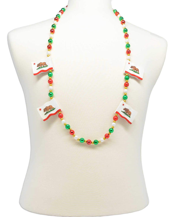 California flag necklace, style GRBCALI, strung with green, red, white and gold Mardi Gras beads.